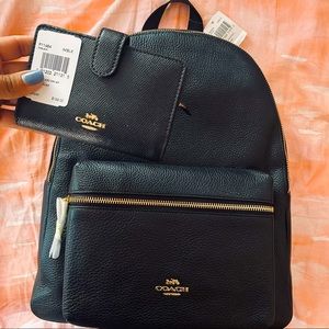 Coach Large Charlie Black Backpack with Matching Black Wallet bundle